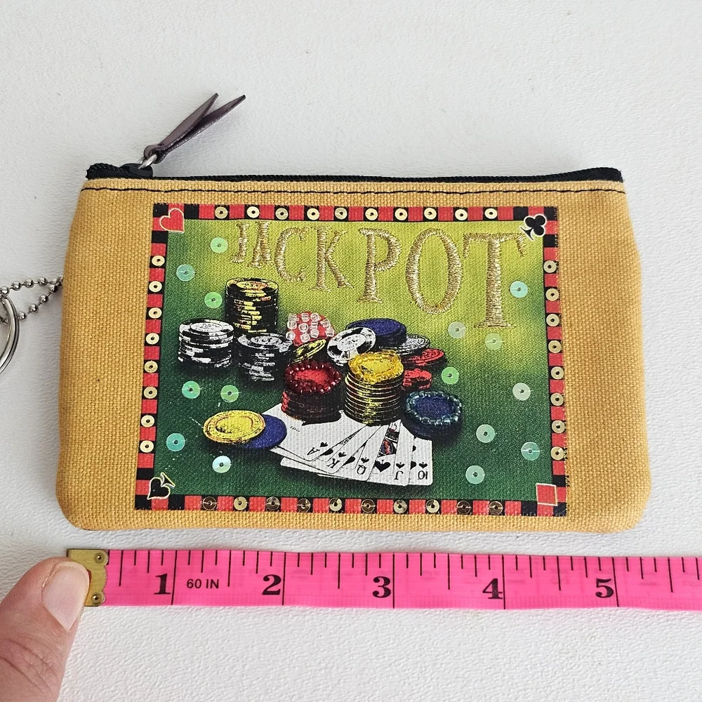 Rolfs Jackpot Genuine Leather Coin Poker Purse Keychain Wallet Sequins Beaded